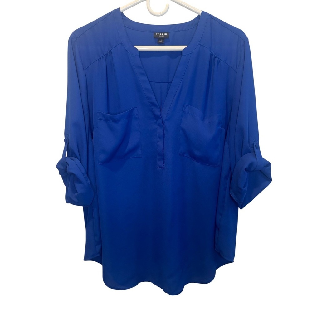 Torrid Harper Royal Blue Georgette Roll Tab Pullover Blouse Size 1 Large 1X